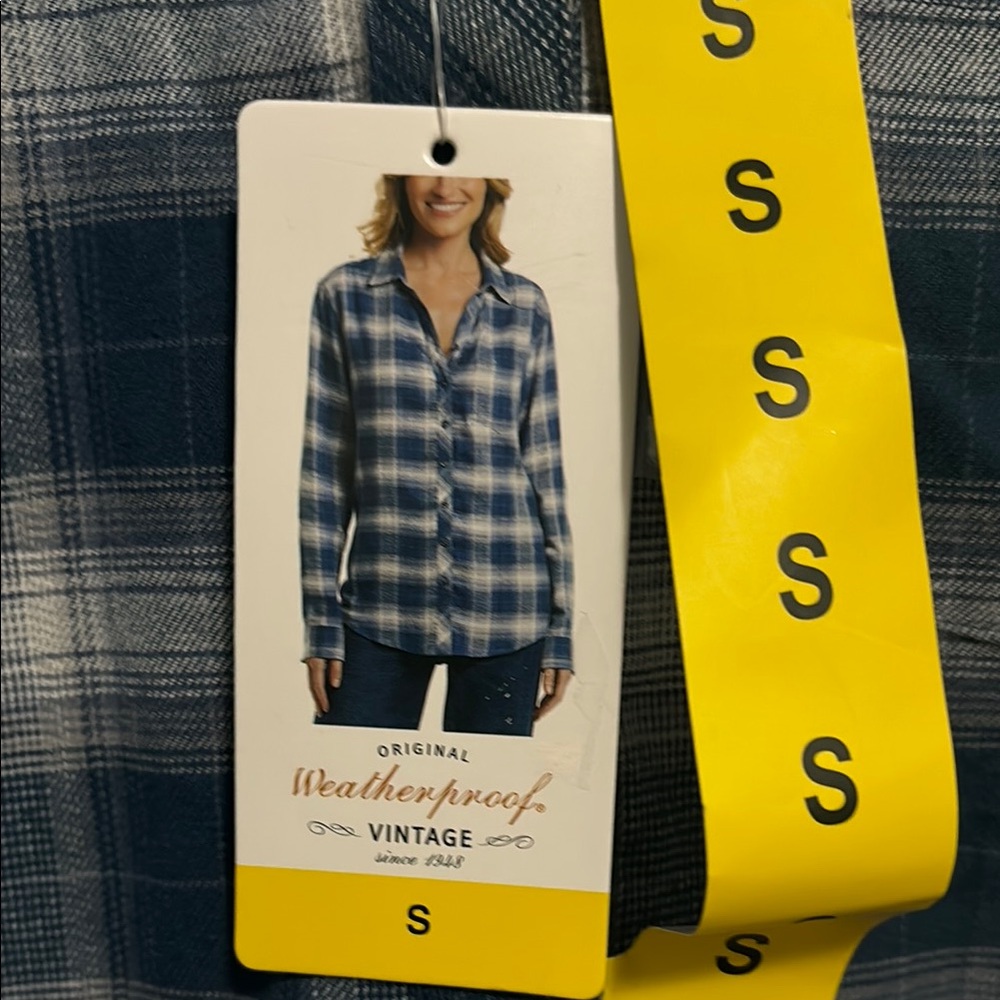 WeatherProof Vintage Womens V-Neck Blue Plaid Shirt size S NWT